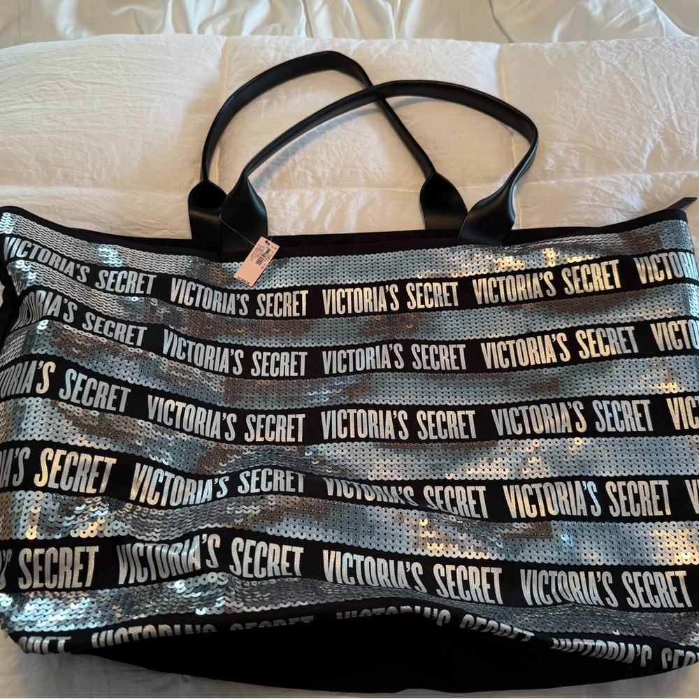 Victoria's Secret Black and Silver Tote Bag